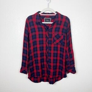 Rails Hunter Cranberry and Navy Plaid Button Down Blouse Size Small